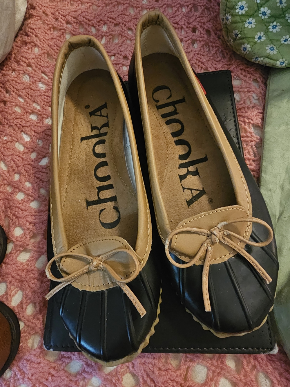 Nwot Chooka Duck Skimmer Flats Black Tan Rain Shoes Ballet Flat Slip-on Size 7